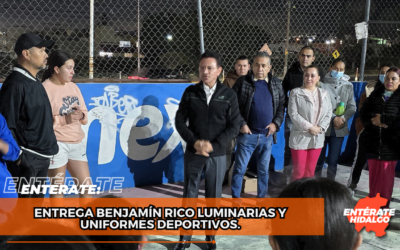 Entrega Benjamín Rico luminarias y uniformes deportivos.